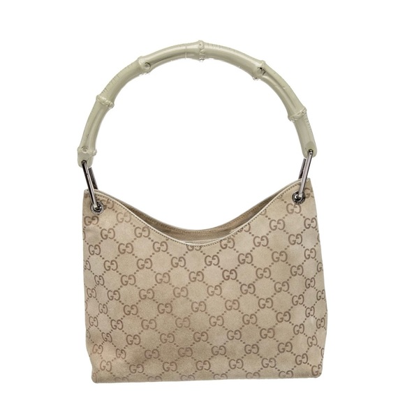 Gucci Beige Monogram Bamboo Handle Bag - Picture 4 of 6